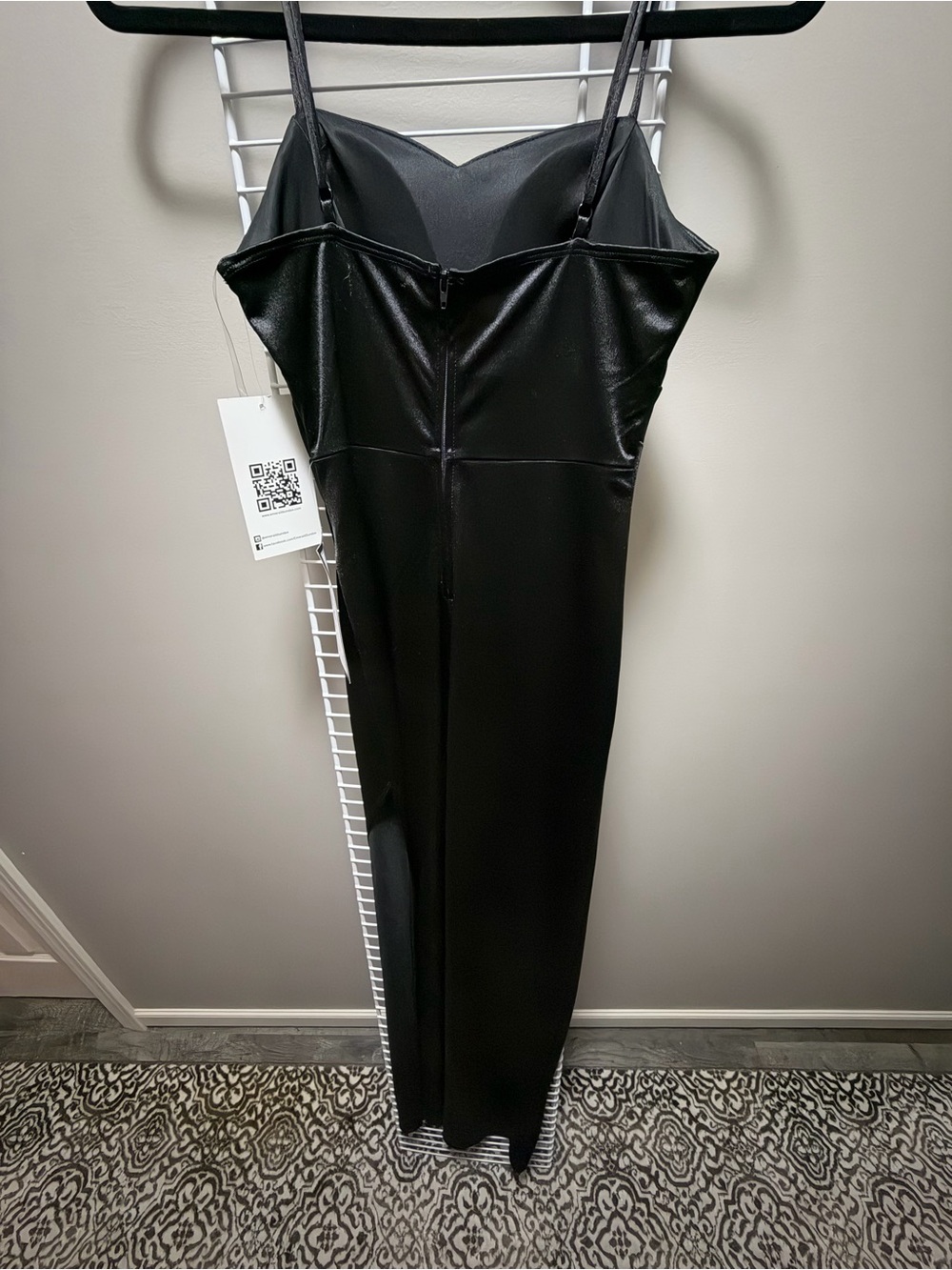 Emerald Sundae Black Satin Cowl Neck Maxi Dress with High Slit - Picture 5 of 6